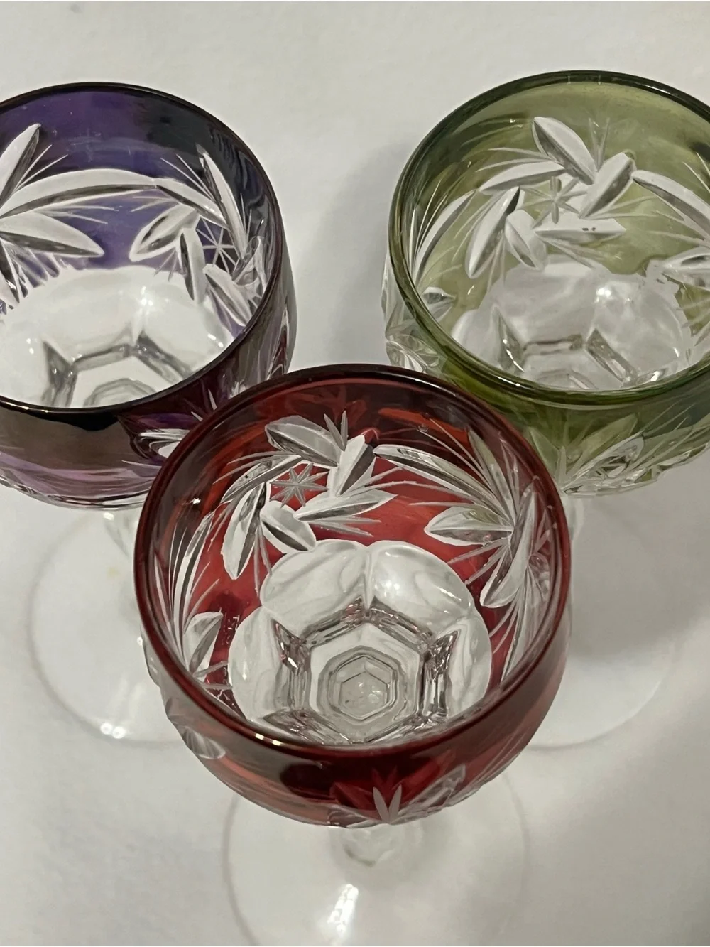 Bohemian Cut to Clear Vintage Crystal Cordial Glasses